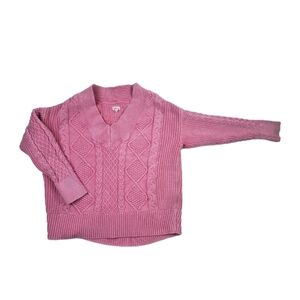 Aerie Pink Cable-Knit V-Neck Sweater Womens Size S/P